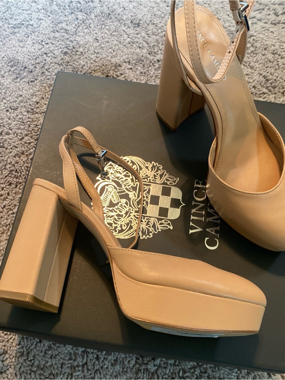 Vince Camuto Beige Platform Block Heel Slingback